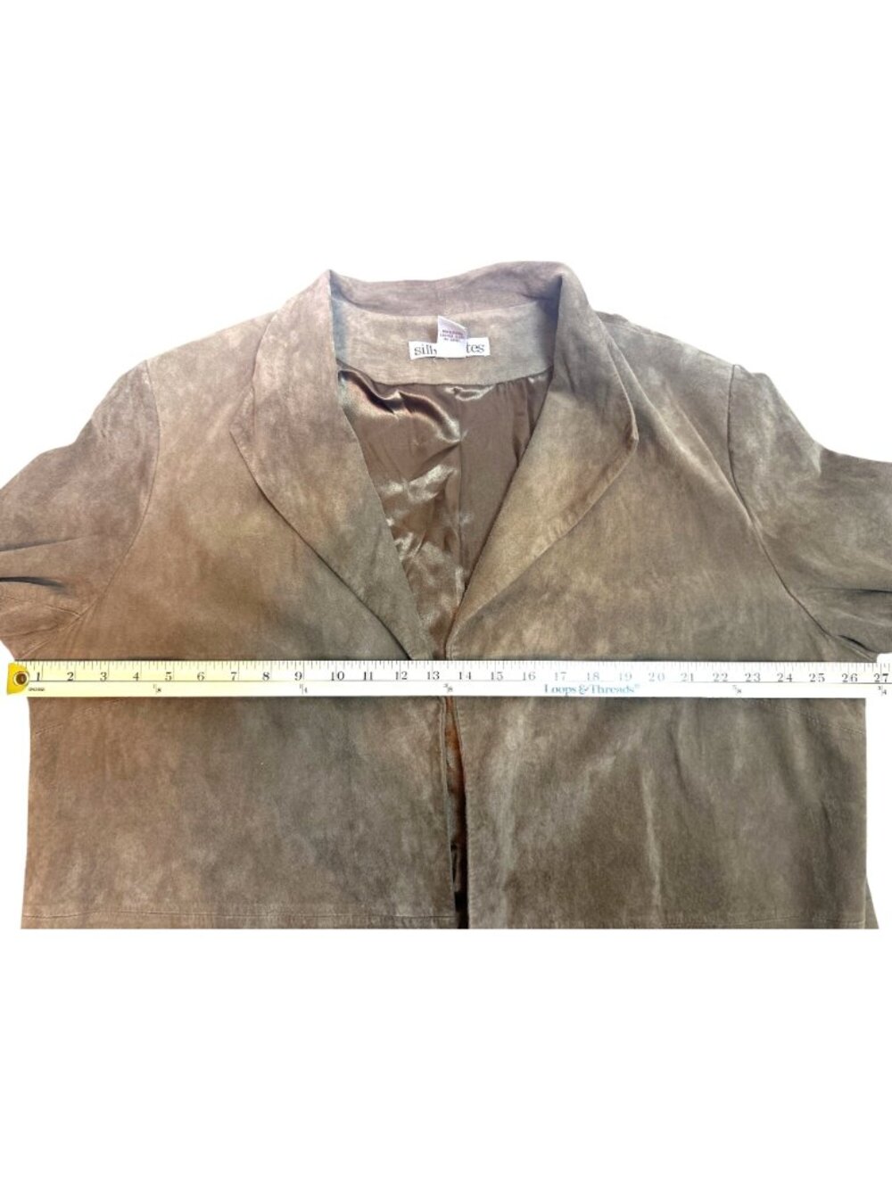 Vtg Silhouettes Jacket Women's 2X Brown Genuine Leather Open Front Suede Coat - Picture 9 of 11